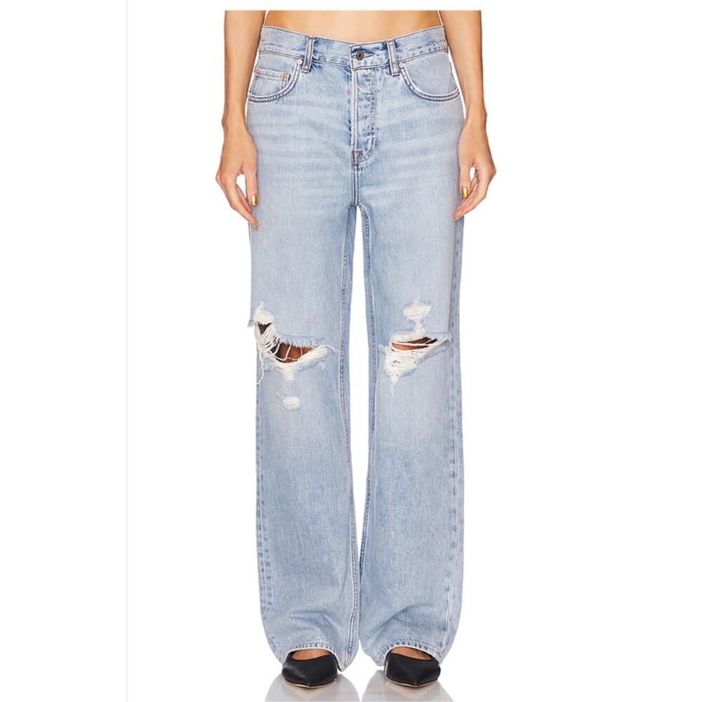 GRLFRND Bella Low Rise Boyfriend Jeans Fairfax Sz 32 Distressed Button fly NWT